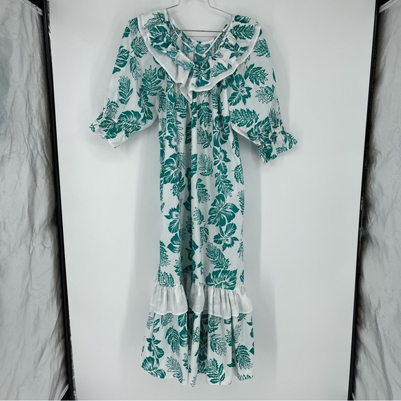 almost paradis Dresses & Skirts - Vtg 70s Almost Paradis Dress Turquoise Orchid Hawaiian Long Muumuu Med